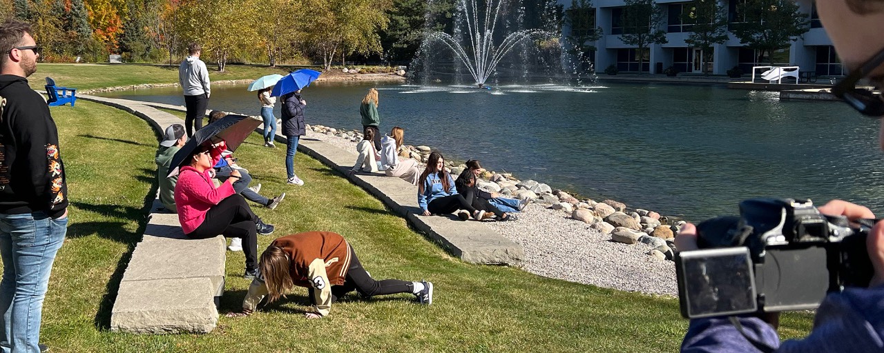 Student Photoshoot at Zumberg Pond